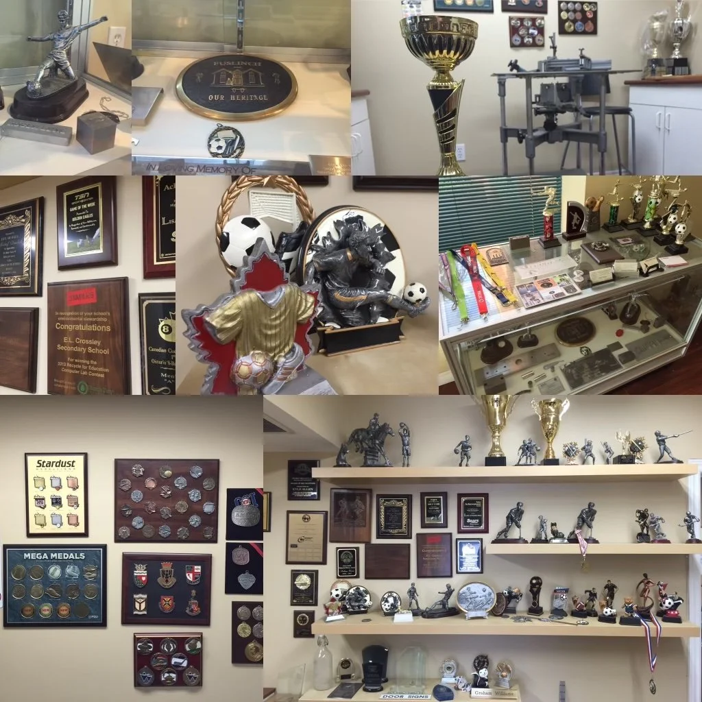 a collage of various pictures of trophies, plaques,  and other awards