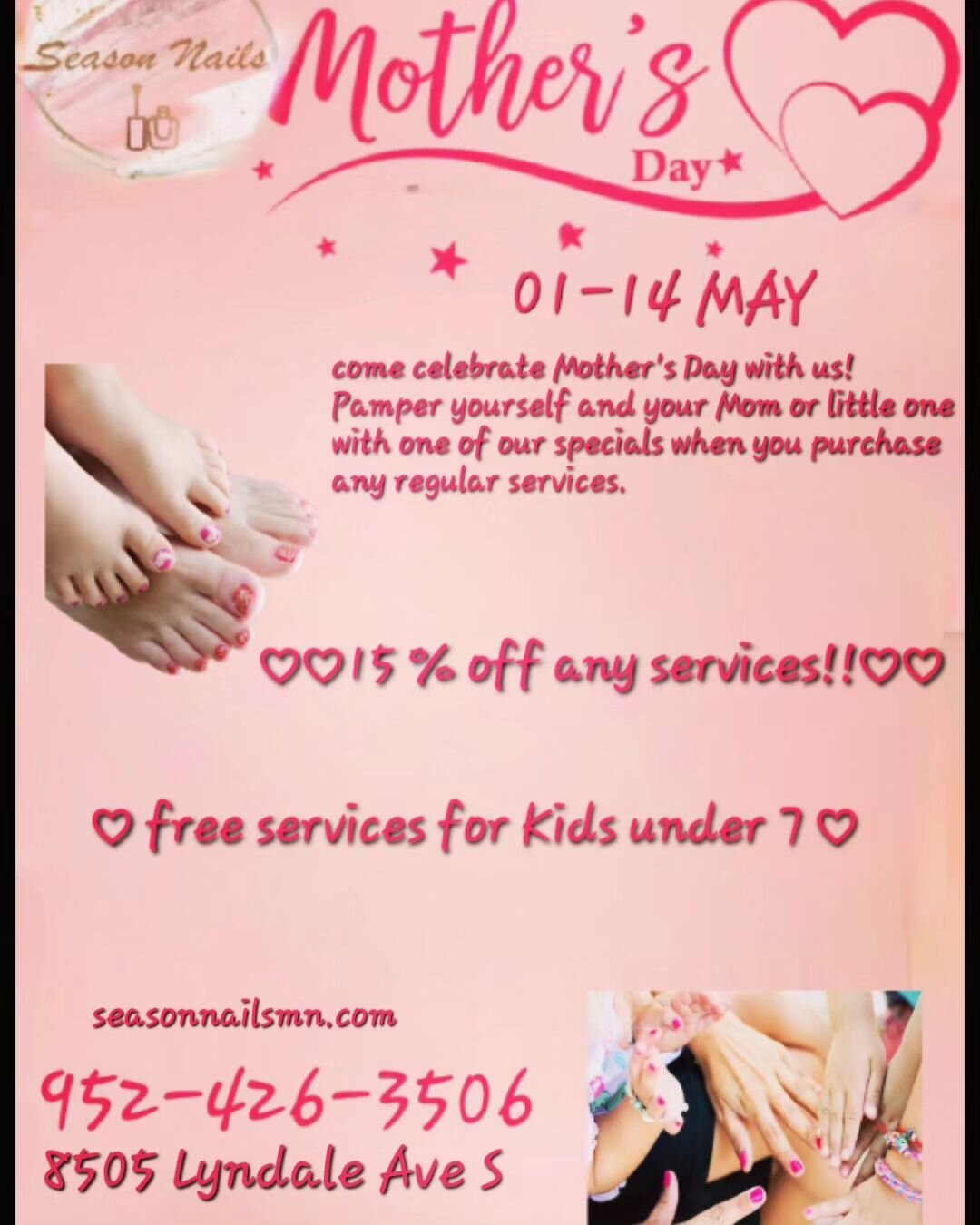 Just in time for Mother's Day! Pamper yourself and your little one or spoil your Mother to one of our special going on now! Book now to save your spot 💅❤️🤩