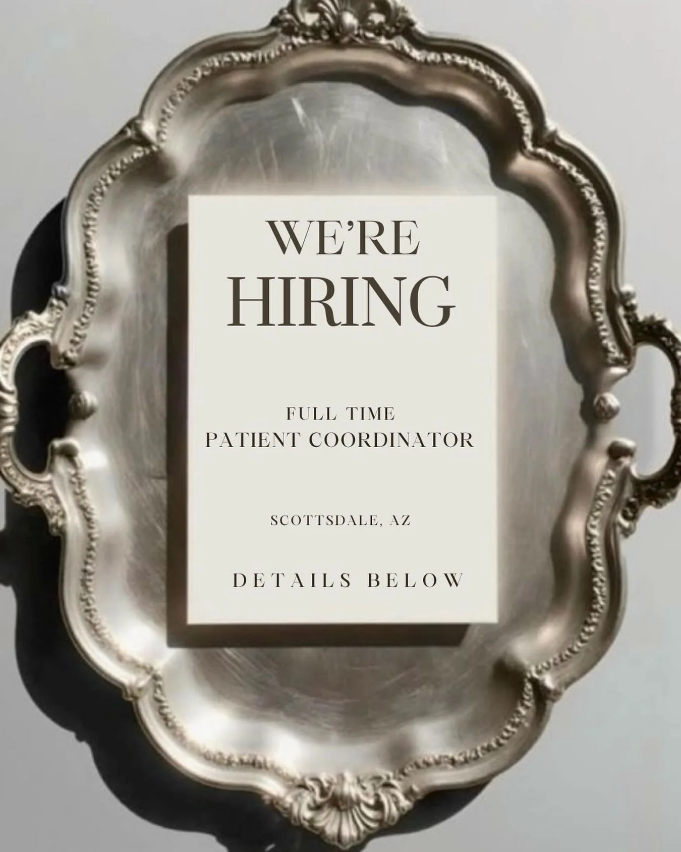 Now Hiring: Front Office Patient Coordinator ✨
📍 Old Town Scottsdale | Luxury Med Spa

We&rsquo;re looking for a polished, detail-oriented Patient Coordinator to be the face of our boutique med spa 💎 If you love aesthetics, thrive in a fast-paced e