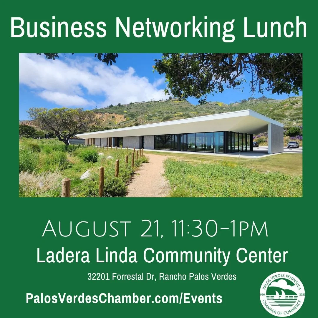 Networking, self-introductions, celebrations... the monthly Business Networking Lunch gives you visibility to other members and the community!
Join us next week - Thursday August 21st!
11:30 - 1pm
Ladera Linda Community Center
Register NOW! https://l