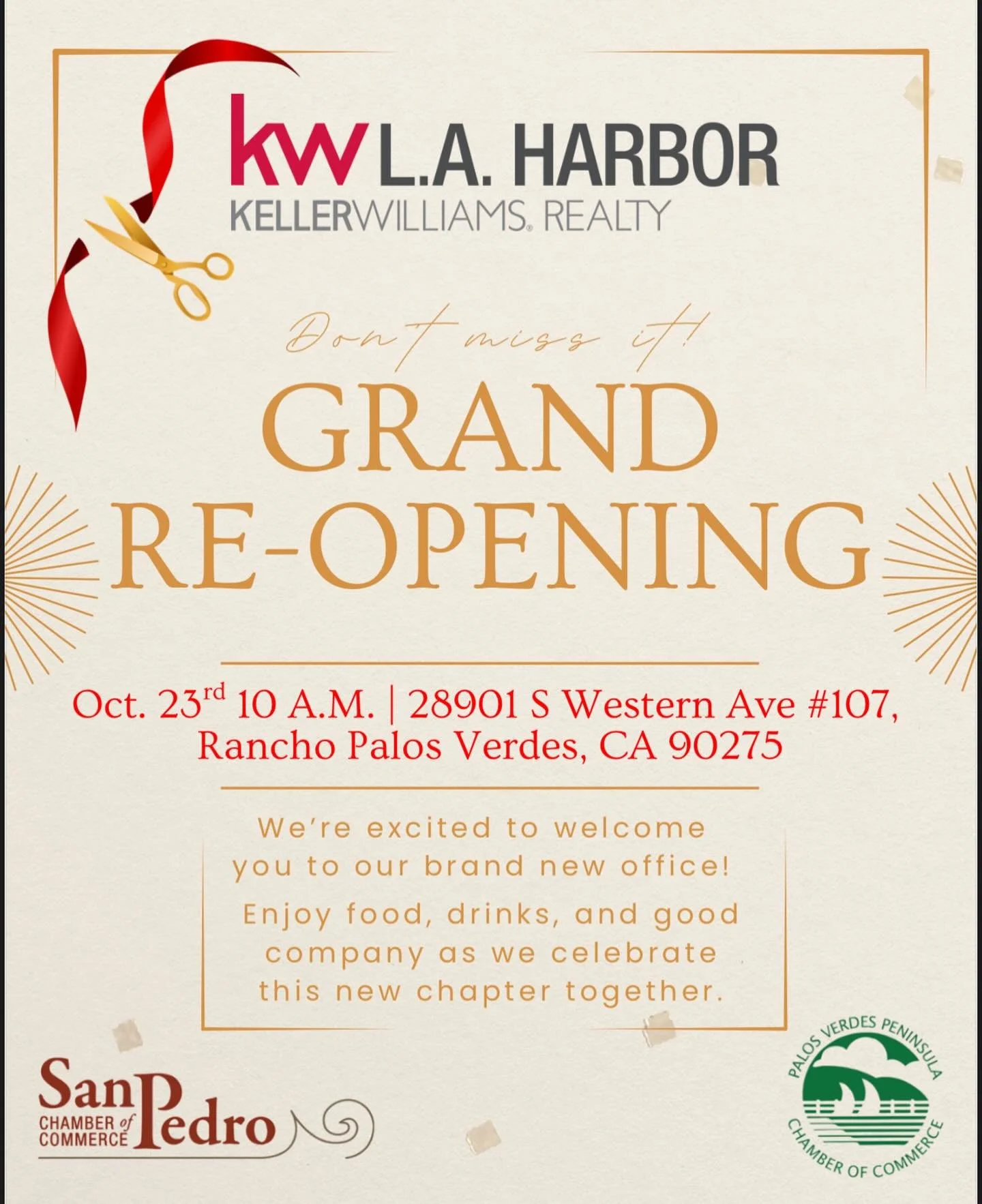 Thursday, 10am!
Come celebrate the ribbon cutting!
Keller Williams LA Harbor
#pvpchamber
