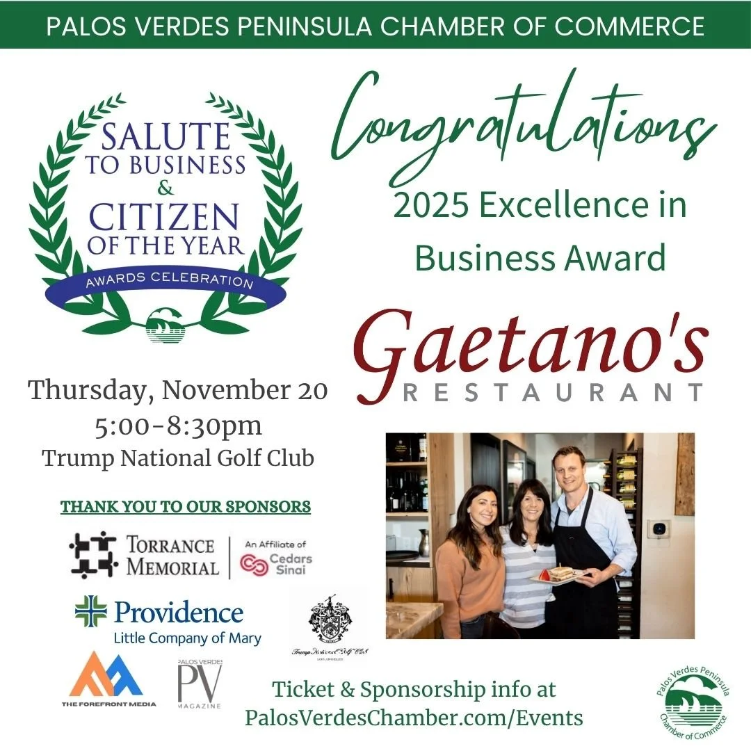 Family, Flavor, and Local Pride! Gaetano’s Restaurant — a Peninsula favorite and Excellence in Business honoree! Recognized for their long-standing commitment to community and culinary excellence. 
Salute to Business & Citizen of the