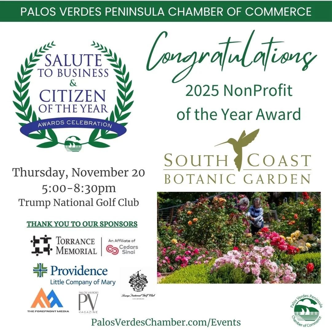 Growing Good in Our Community ~ South Coast Botanical Garden Foundation – Nonprofit of the Year! 🌸
 A Peninsula gem creating beauty, education, and connection for all.
Salute to Business & Citizen of the Year
Thursday, November 20th
Trump