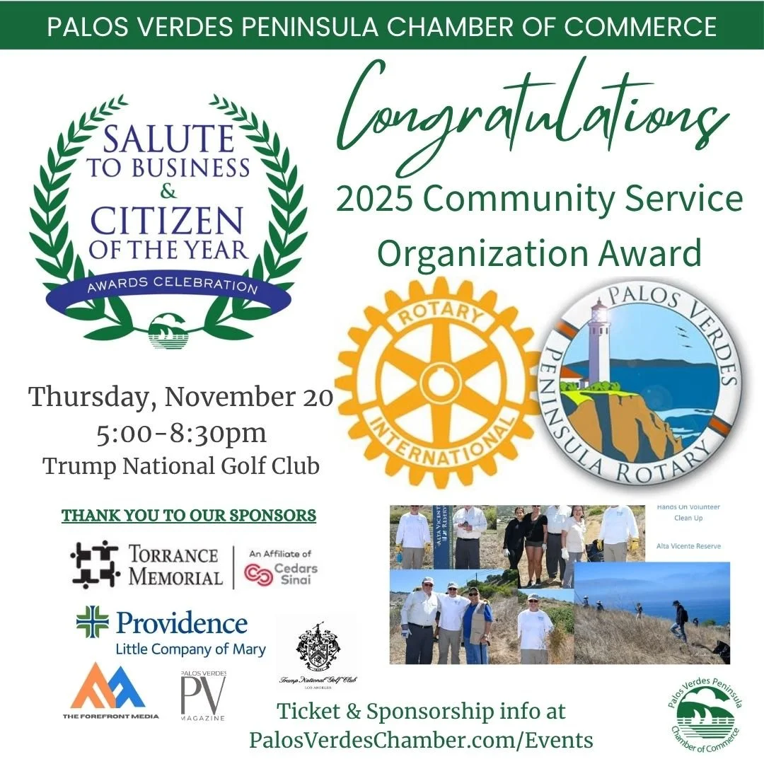 &ldquo;Service Above Self&rdquo; ~ Rotary Club of Palos Verdes Peninsula, recognized as Community Service Organization of the Year! Thank you for your continued dedication to service and impact. 🙌

Salute to Business &amp; Citizen of the Year
Thursd