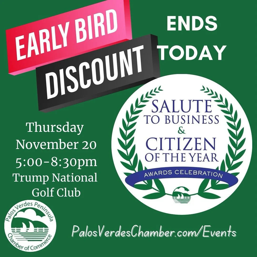 TODAY is the last day to SAVE! Early bird tickets end today!

Link in bio or here: https://business.palosverdeschamber.com/events/details/2025-salute-to-business-and-citizen-of-the-year-awards-dinner-16996