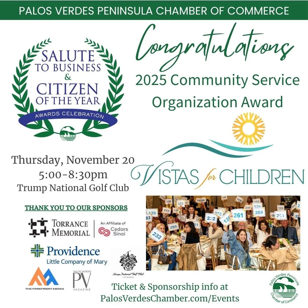 Congratulations to Vistas for Children, a winner of the 2025 Community Service Organization of the Year.

Join us to celebrate all the philanthropic work they do in our community!
Salute to Business &amp; Citizen of the Year
Thursday, November 20th
T