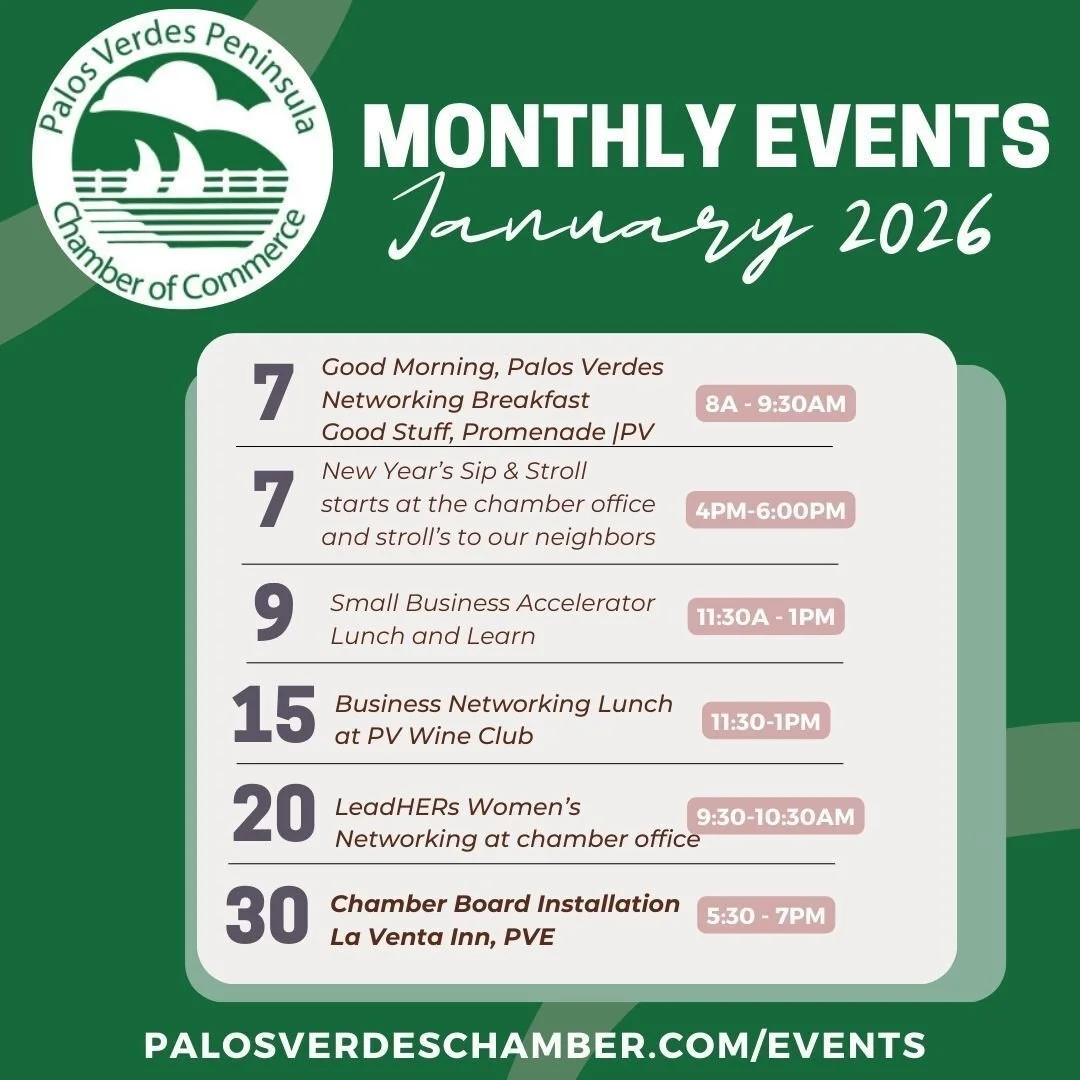 January is HOT! We have loads of upcoming events. Get signed up now!
https://business.palosverdeschamber.com/events/calendar/