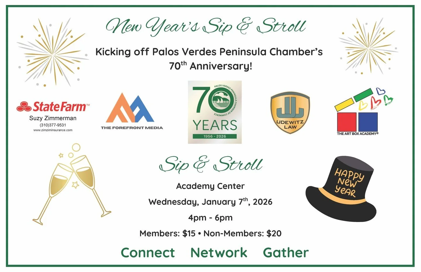 2026 is 70 years as the PVP Chamber - and we are celebrating all year. Come kick off the celebrations  and network with new and old friends while you Sip &amp; Stroll between chamber member businesses. 

TOMORROW - January 7 | 4:00&ndash;6:00 PM
Acad