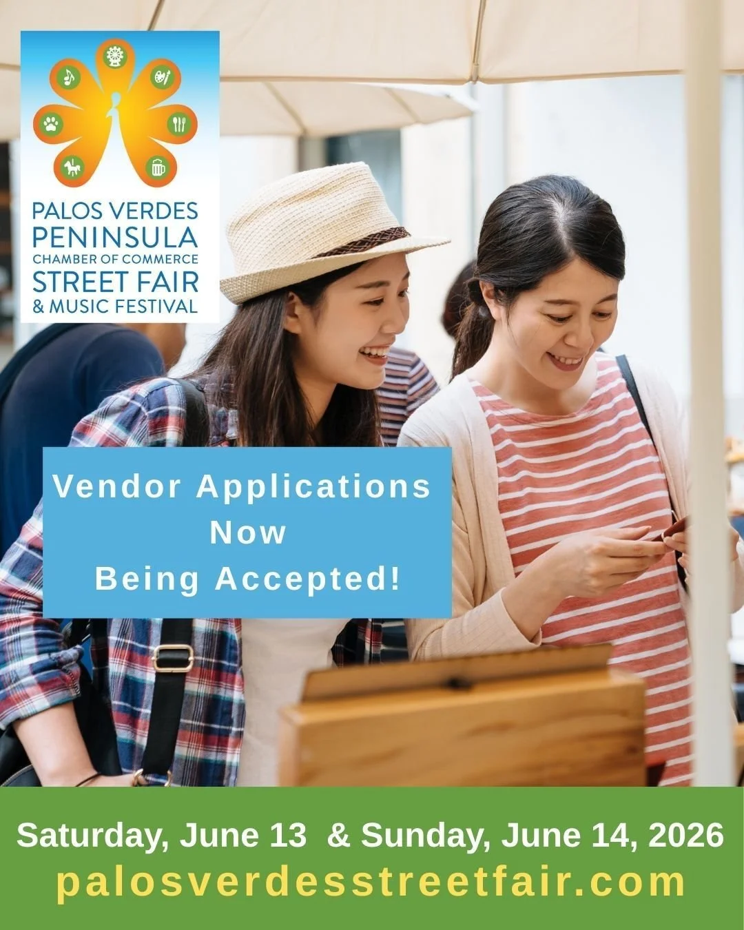 PV Street Fair vendor applications are coming in daily! In just two short weeks, over 20% of spaces are sold for the 38th Annual Palos Verdes Peninsula Chamber of Commerce Street Fair and Music Festival, taking place on Saturday, June 13th and Sunday