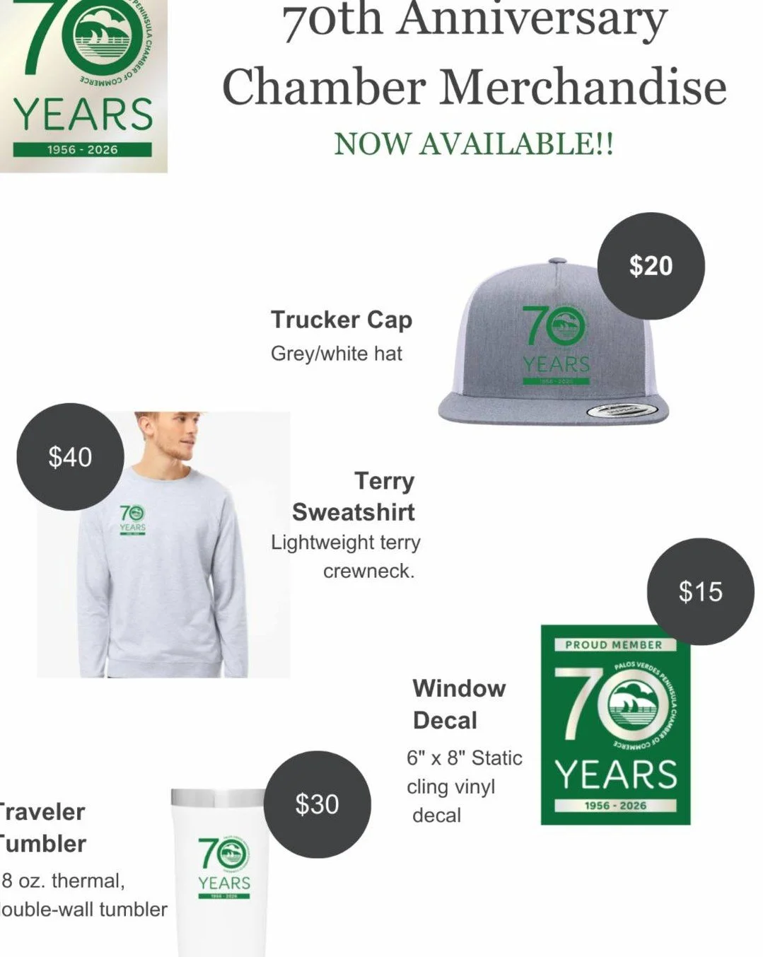 Did you know... in recognition of our 70th anniversary, we have chamber branded gear!
Get that traveler mug or trucker hat and show your support!
Check out the shopping here: https://palosverdespeninsula.chambermaster.com/store/