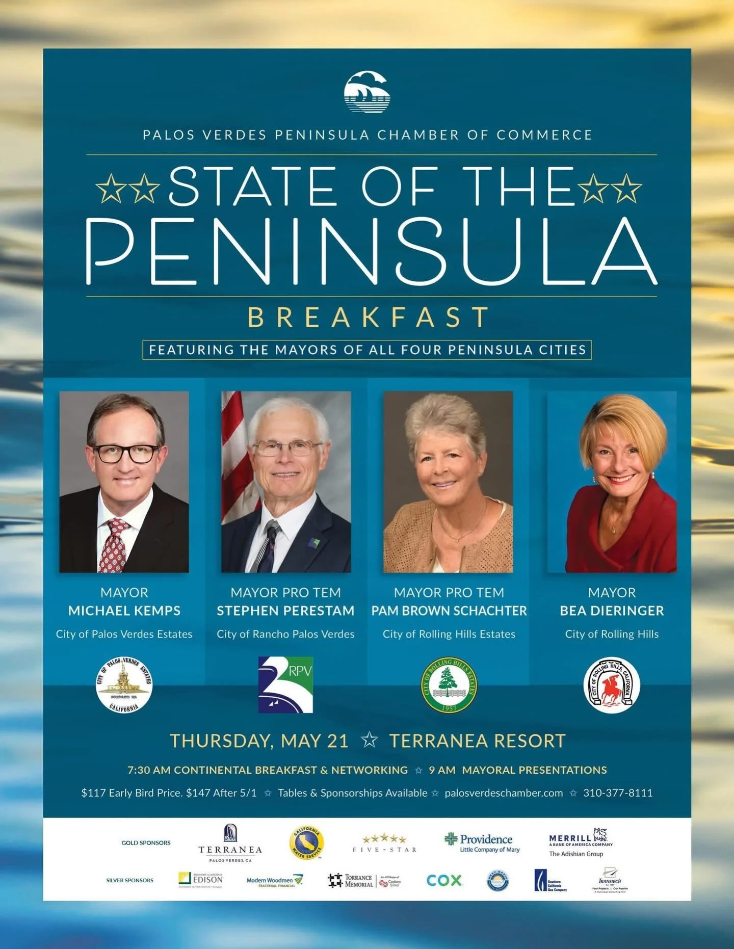 Deadline for EARLY BIRD approaching - STATE OF THE PENINSULA
Reserve your seat TODAY here: https://business.palosverdeschamber.com/events/details/state-of-the-peninsula-breakfast-17994?calendarMonth=2026-05-01 

Join us for networking, connection, an