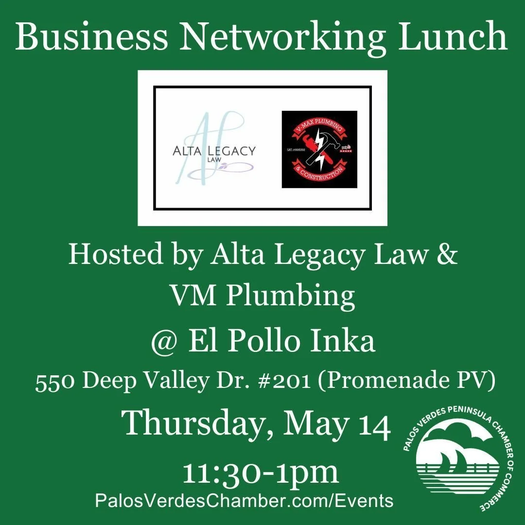 THIS WEEK - Business Networking Lunch
Thursday, May 14, 11:30 am - 1:00 pm

Join us for 1.5 hours of power networking, member and guest introductions, and special recognition of new members and member anniversaries. This month's Business Networking L