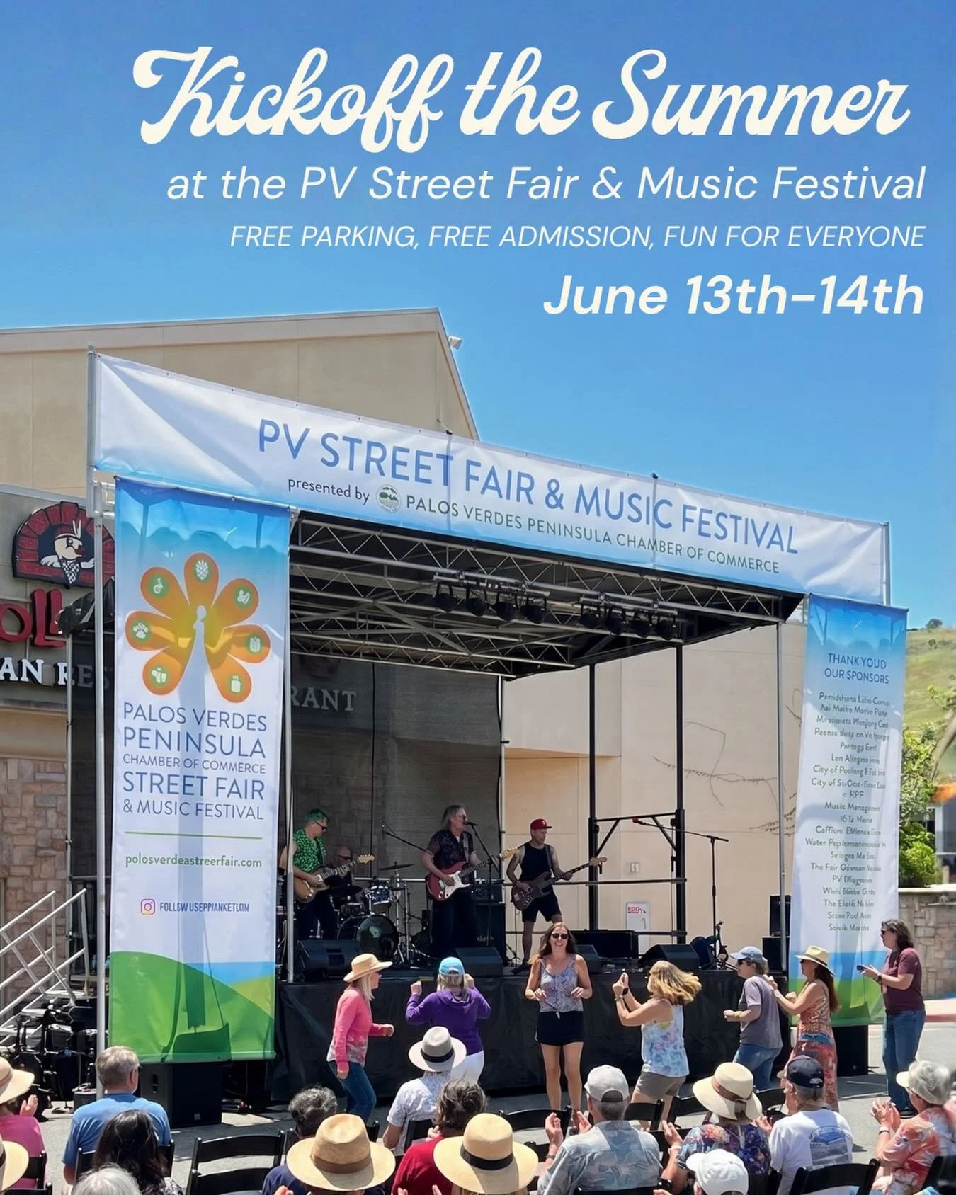 The main stage is almost READY. 🎶l🎸

Street Fair is ALMOST HERE &mdash; and the music lineup is everything.

Saturday, June 13 School of Rock PV &rarr; Upstream &rarr; Flock of 80s &rarr; Kelly Boyz &amp; Line Dancing &rarr; Brent George Live

Sund