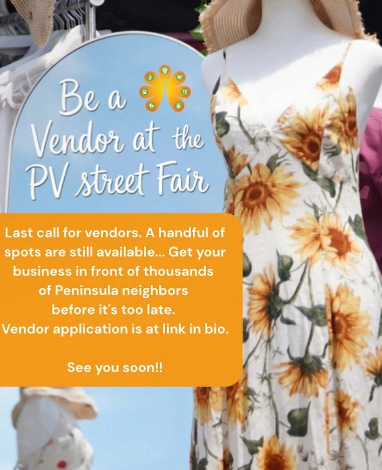 Vendor Last Call!!⚠️ 
Last call for vendors. A handful of spots are still available at the 38th Annual PV Street Fair &amp; Music Festival &mdash; June 13 &amp; 14 in Rolling Hills Estates. Get your business in front of thousands of Peninsula neighbo