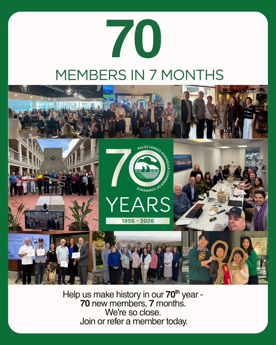 We're on a mission. 🎉

70 new members in 7 months for our 70th year &mdash; and we're 45 strong with just 25 to go. We are so close, and we need your help for the final push.

If you've been thinking about joining the PVP Chamber, now is the moment.