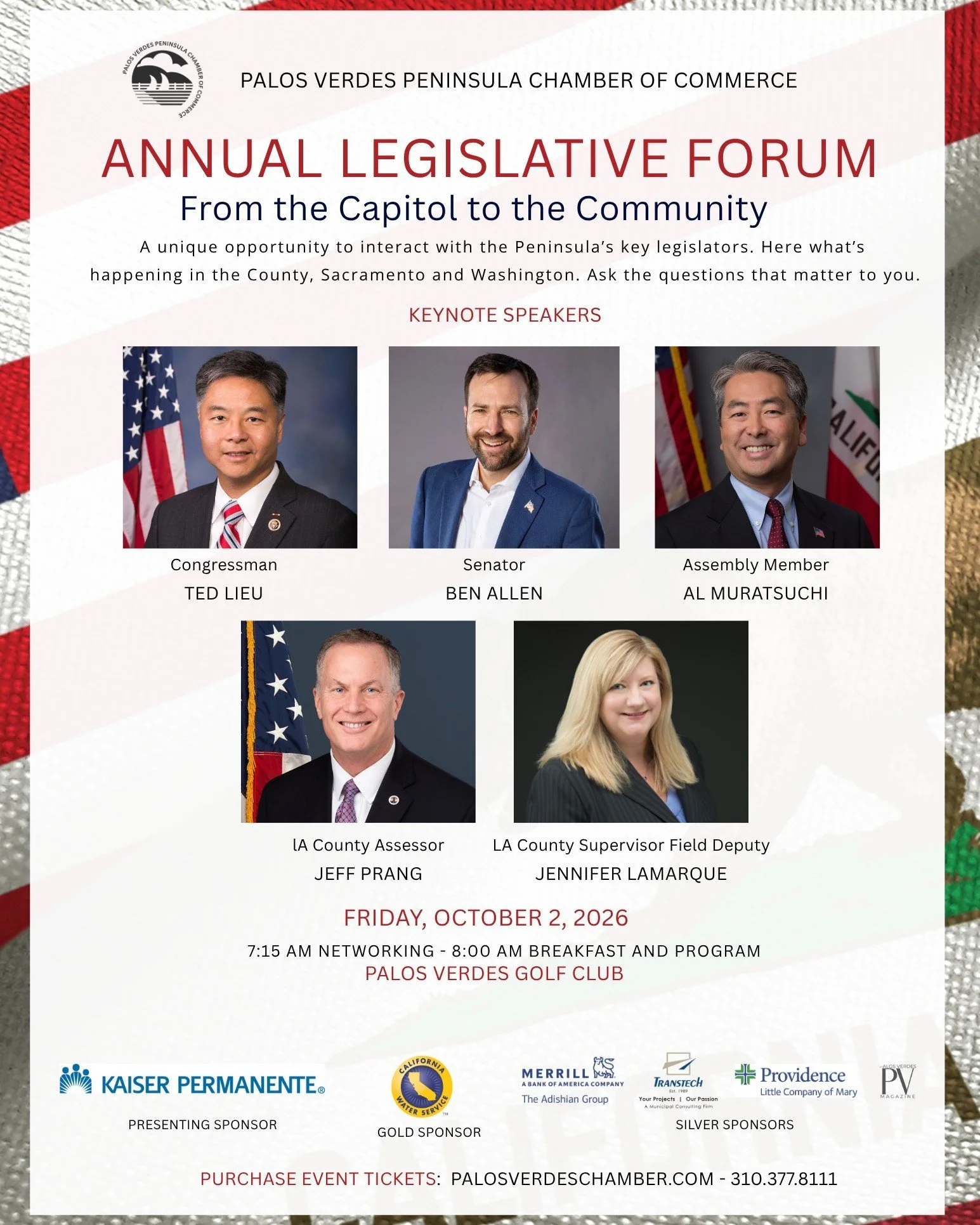 Missed the registration deadline for our Annual Legislative Forum &amp; Breakfast? Don't count yourself out... We'd still love to have you &mdash;> call the Chamber to be added to the waitlist for a chance to hear directly from Congressman Ted Lie