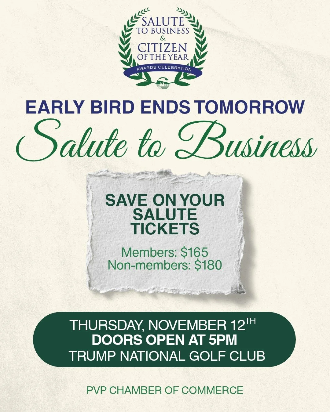 Early bird pricing for the 2026 Salute to Business &amp; Citizen of the Year Awards ends tomorrow! 🎉

Join us Thursday, Nov 12 as we celebrate this year&rsquo;s honorees: Dee Keese, Terranea Resort, CSU Dominguez Hills, VEFA Gallery, Strides in Reco