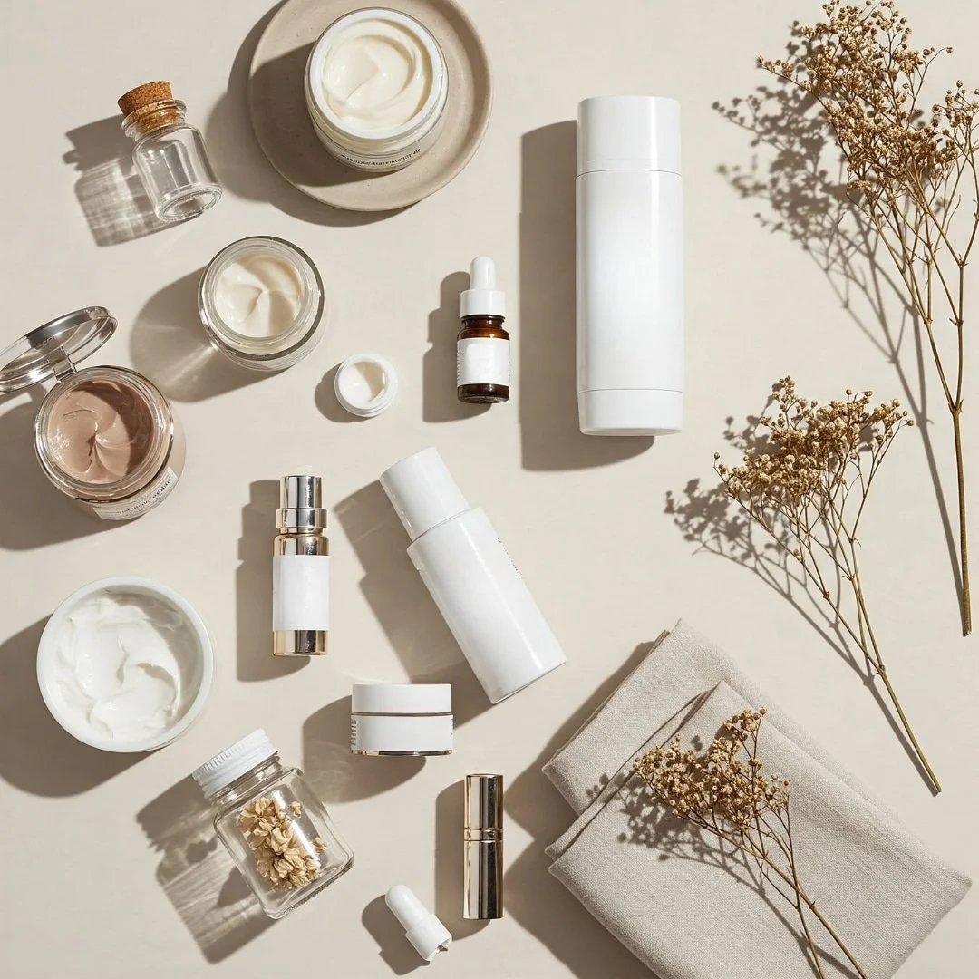 Generic skincare items laid out.