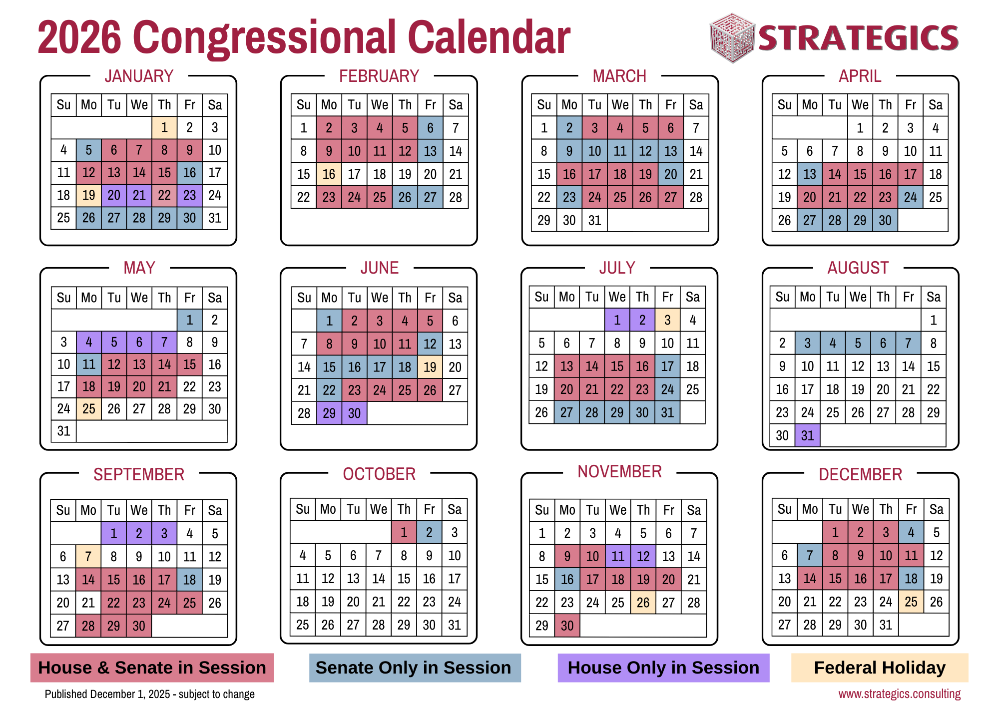 2026 Congressional Calendar 