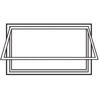 Line drawing of a rectangular window with an open window sash.
