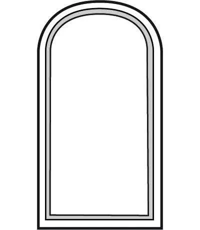 Outline of a rounded rectangular mirror or window with a double border.