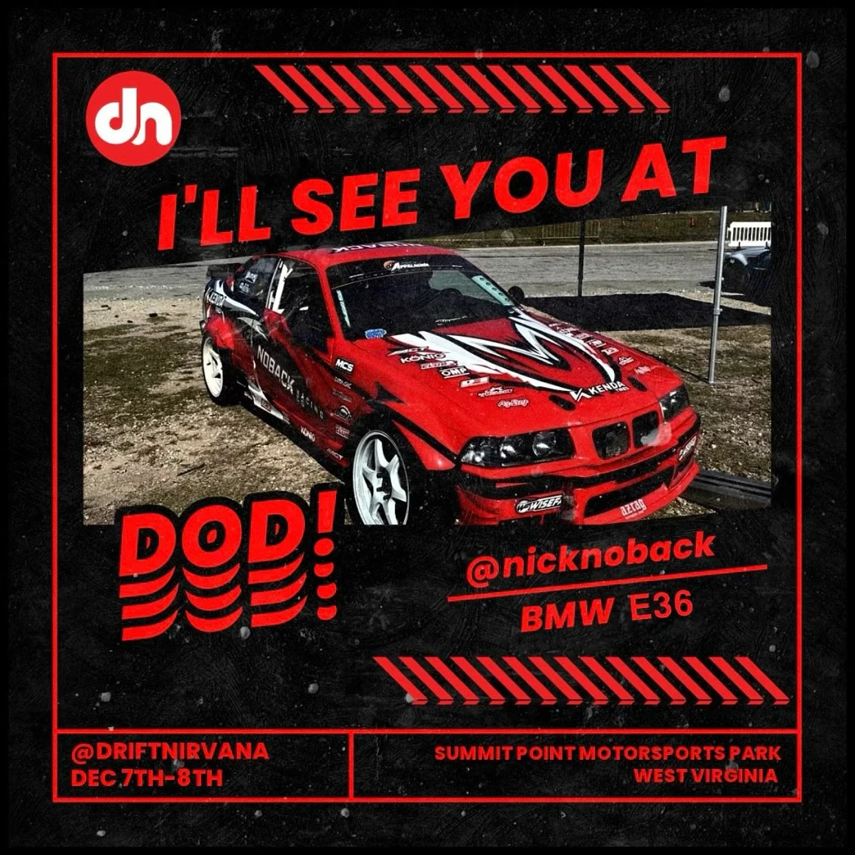 Who am I going to see at @driftnirvana #DOD this weekend? 👀
_______________________________________
@kendatire 
@kendamotorsports 
@konigwheelsusa
@ompracing 
@bigduckclub
@advancedclutch
@antigravitybatteries 
@designenginc
@simagicofficial 
@extre