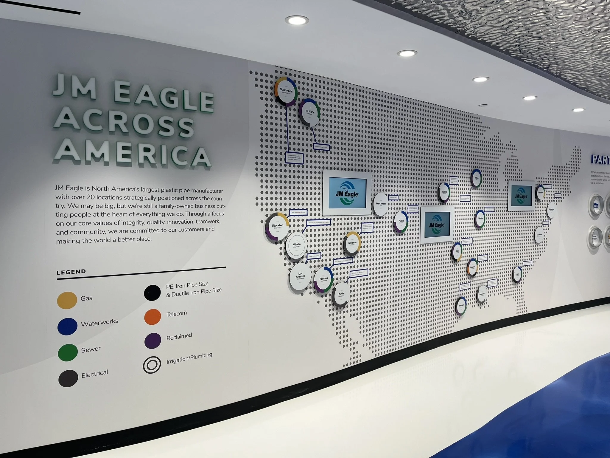Map displaying JM Eagle production facilities across the country with color-coded products.
Image Credit: Bridgewater Studio