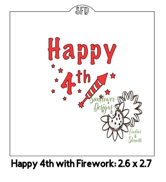 Happy 4th with Fireworks Stencil Cookie Stencil