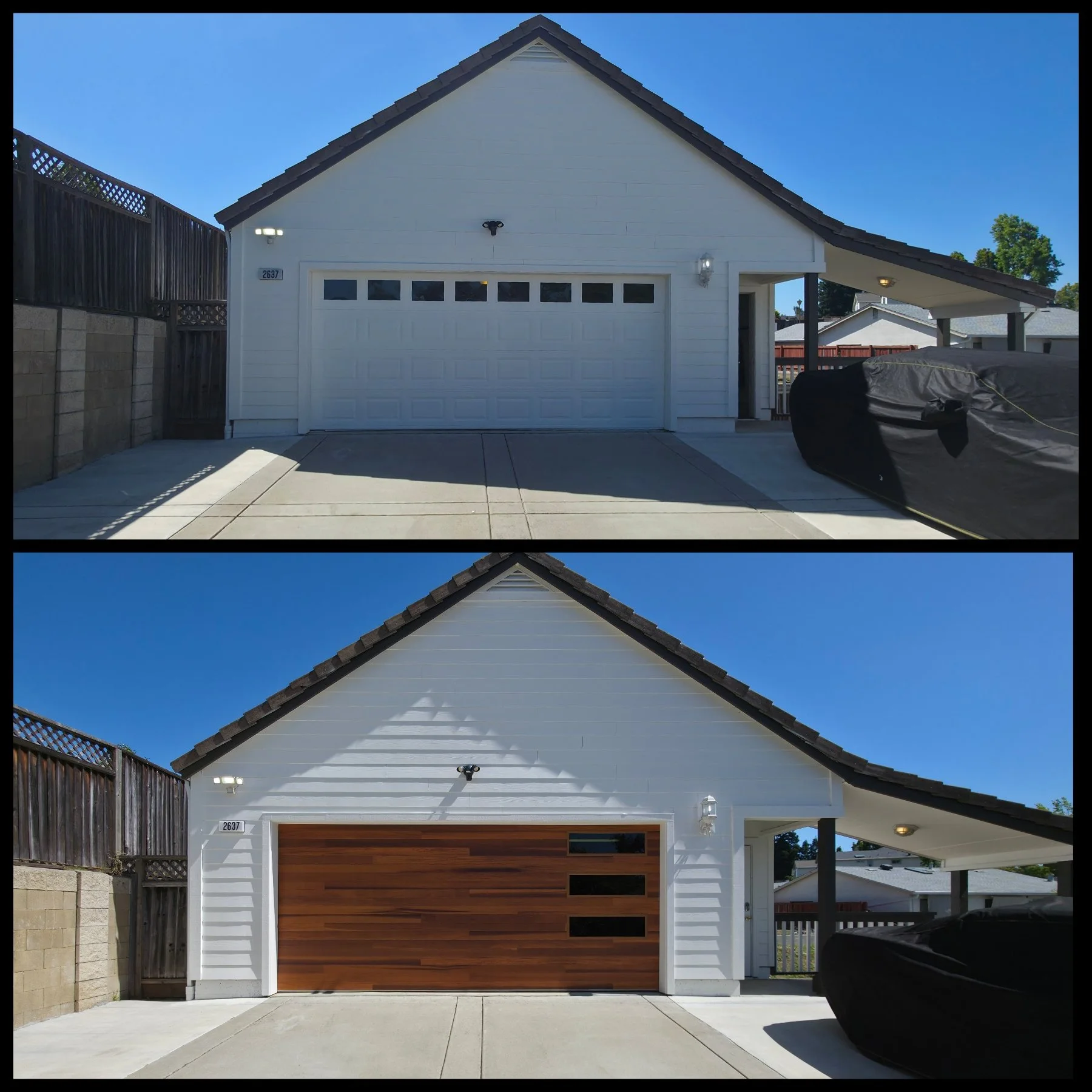 CHI Planks Contemporary Collection in Cedar, with modern tinted windows. 