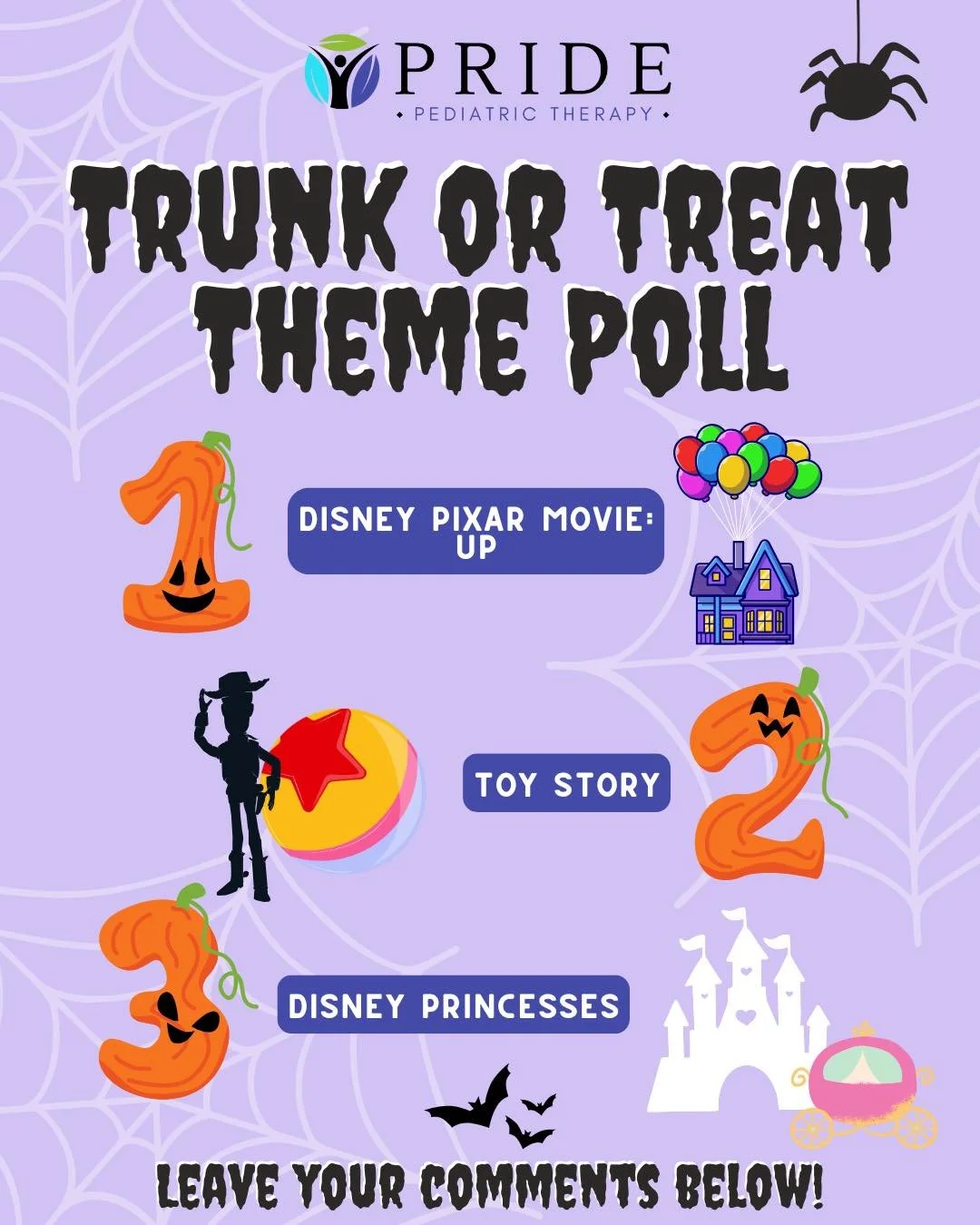 🎃👻We need your help! 👻🎃
We take holidays very seriously here, especially ones where we get to dress up! 

Here are the contenders: 
🎈UP - Adventure is out there! 
🤠 Toy Story - You&rsquo;ve got a friend in us! 
👑 Disney Princesses - A Royal Ha