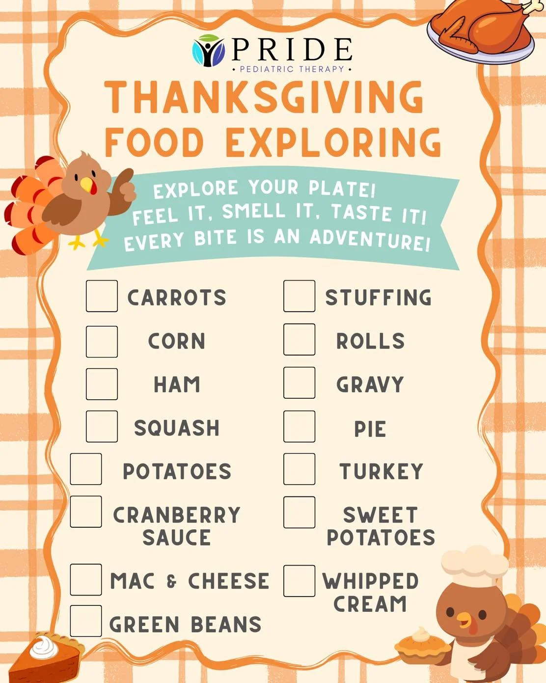 🍁 Thanksgiving Food Explorers! 🥧🦃
Trying new foods can feel big for little kiddos &mdash; but it can also be fun, sensory, and totally pressure-free!

We created this Thanksgiving Food Explorer graphic to help families make mealtime a little more 