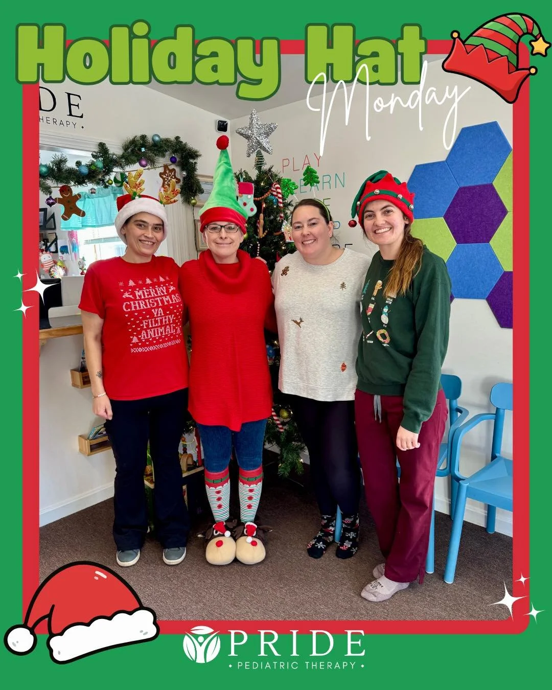 Yesterday was Holiday Hat Day at PPT! 🎅🏼🎄

We hope everyone is enjoying the start to the holiday break! Reminder; our office is open normal business hours today &mdash; 8-6! 💚

#pediatrics #pediatricot #occupationaltherapy #occupationaltherapist 