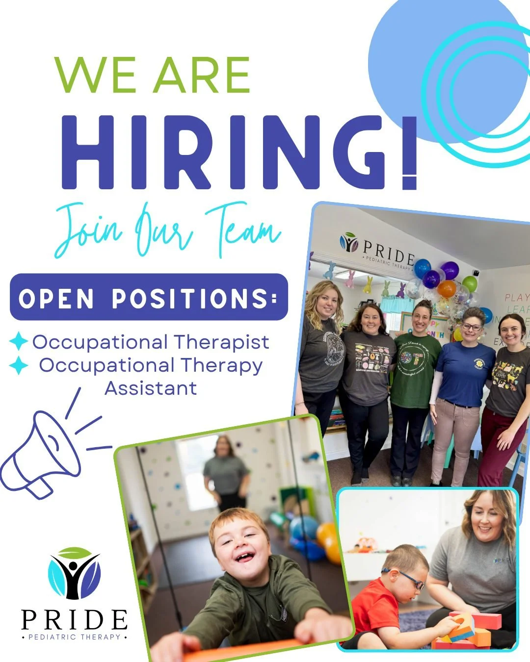 🌟 Come join our amazing team &mdash; We Are Hiring! 🌟
We are looking for passionate Occupational Therapists (OTs) and Occupational Therapy Assistants (COTAs) for our Wilton clinic to join our team! 

At Pride Pediatric Therapy, we value collaborati