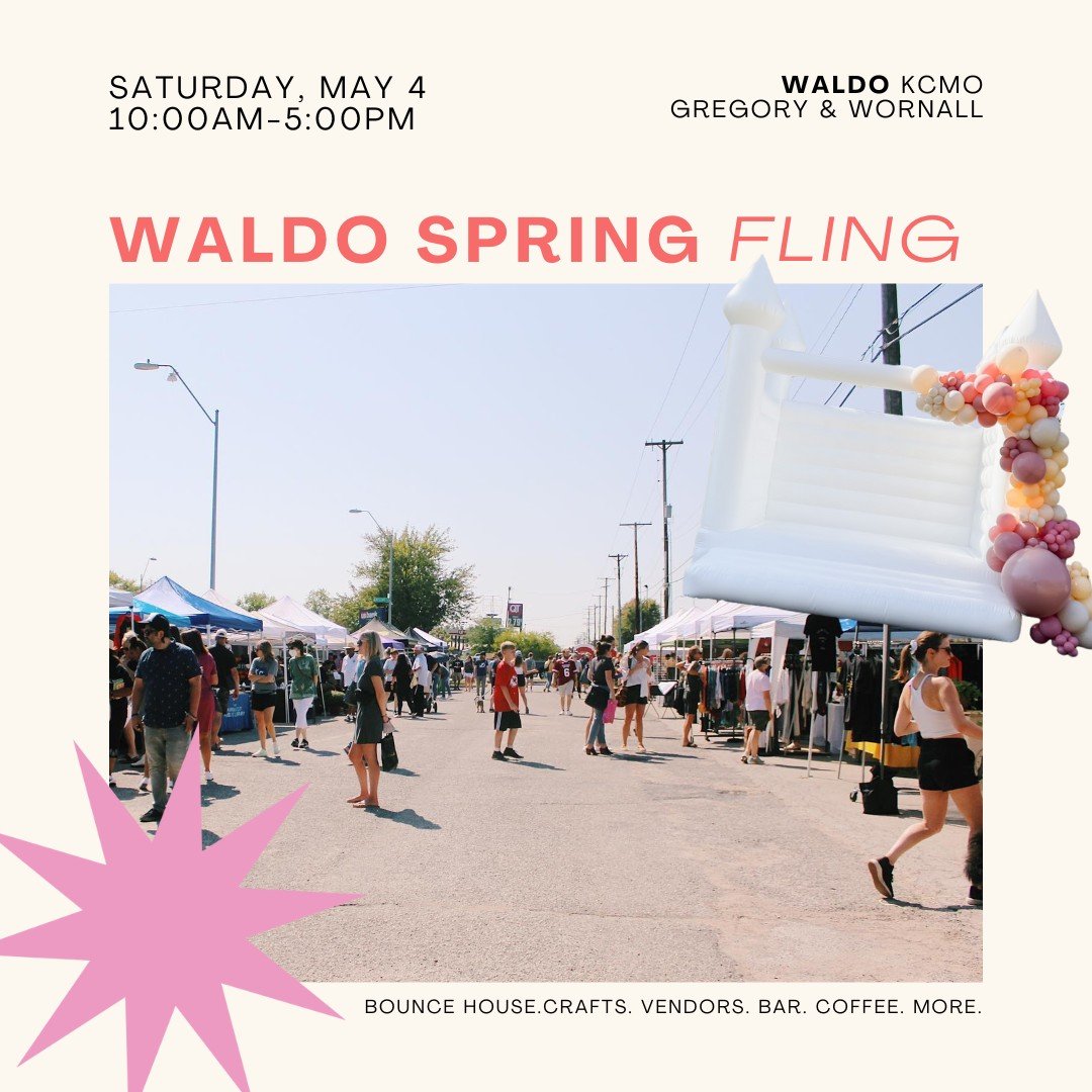 SAVE THE DATE: one week from today is the @waldokcmo Spring Fling 🌸🍕☀️🧋

Pop by the Waldo lot at Gregory &amp; Wornall for:
☁️ bounce house by @inflate_kc 
🧋coffee cart by @fikacoffee_kc 
🍕pizza from @waldo.pizza 
🌸 local + Waldo vendors

BONUS
