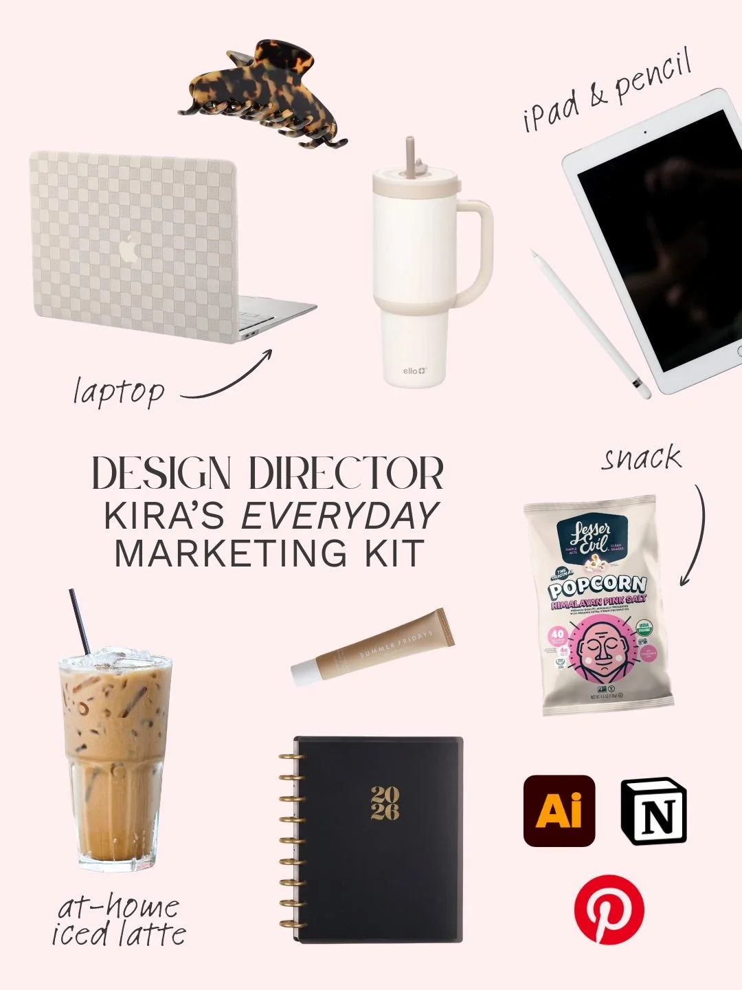 Inside our marketing kits - just a few essentials that support our work day. ☕💕💻