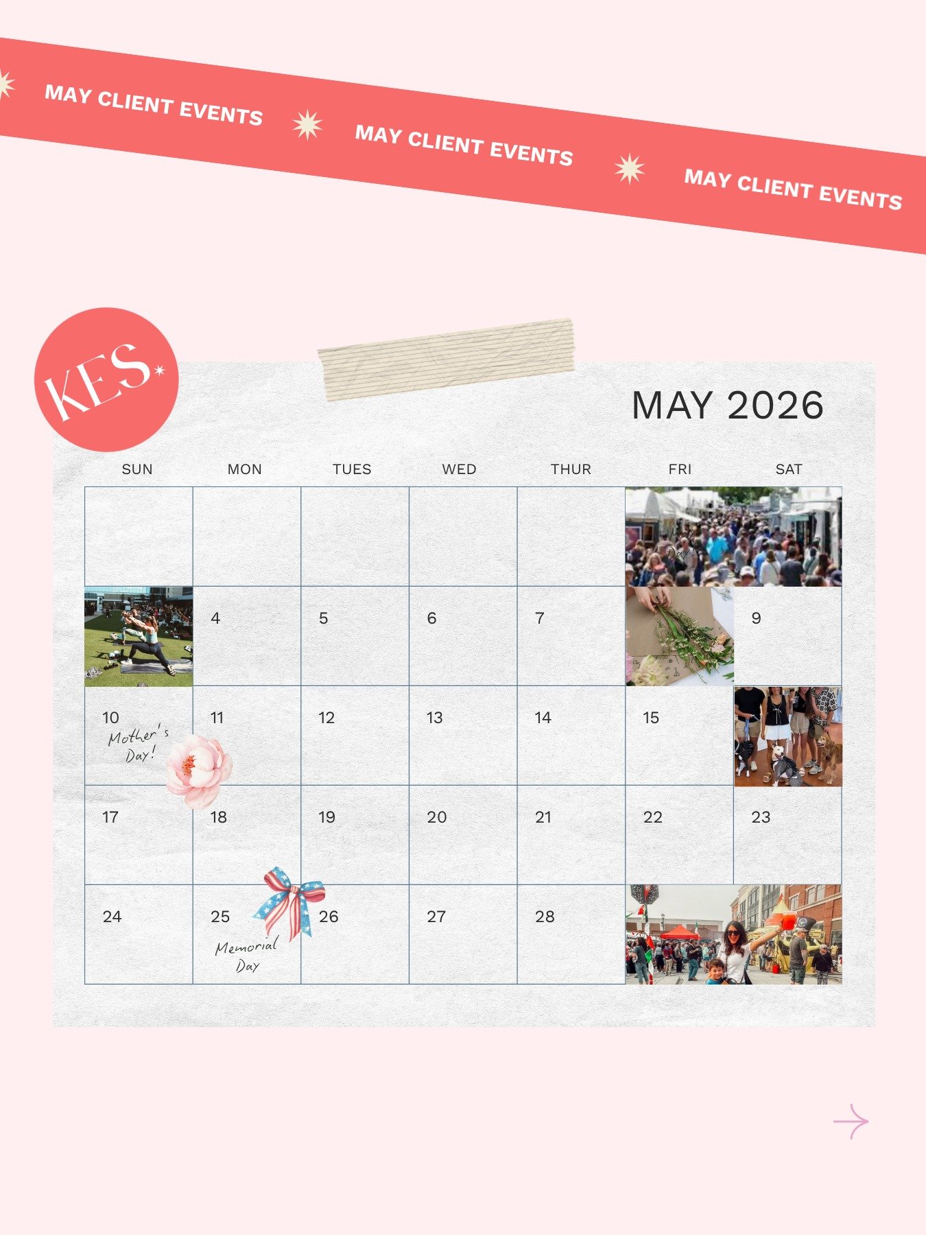 May is bringing the energy 🌸✨ From petals to pups to pasta, our clients are showing up all month long. Join us for a little something for everyone!