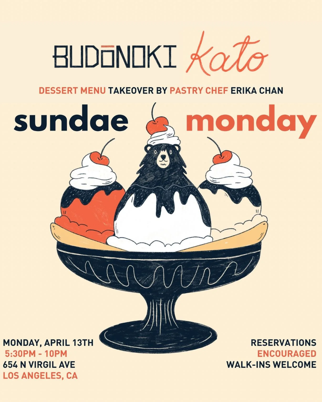 🍨 is great, but when it&rsquo;s for charity&hellip; that&rsquo;s the 🍒 on top! join us monday, 4.13, as @katorestaurant&rsquo;s brilliant pastry chef, @erikaachan, takes over our dessert menu with some seriously special soft-serve sundaes. 🍨🍨🍨 5