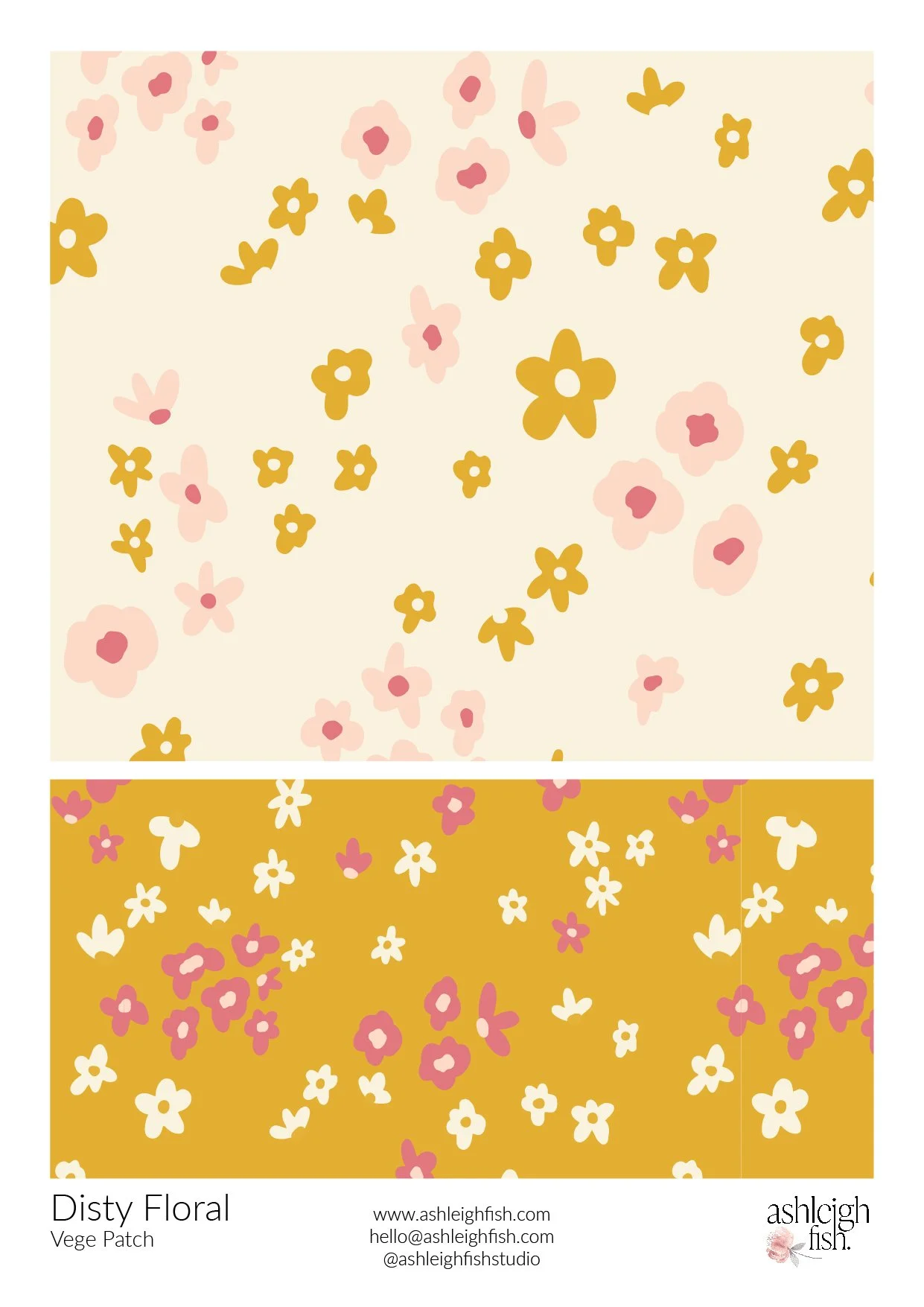 Floral pattern with pink and yellow flowers on two backgrounds