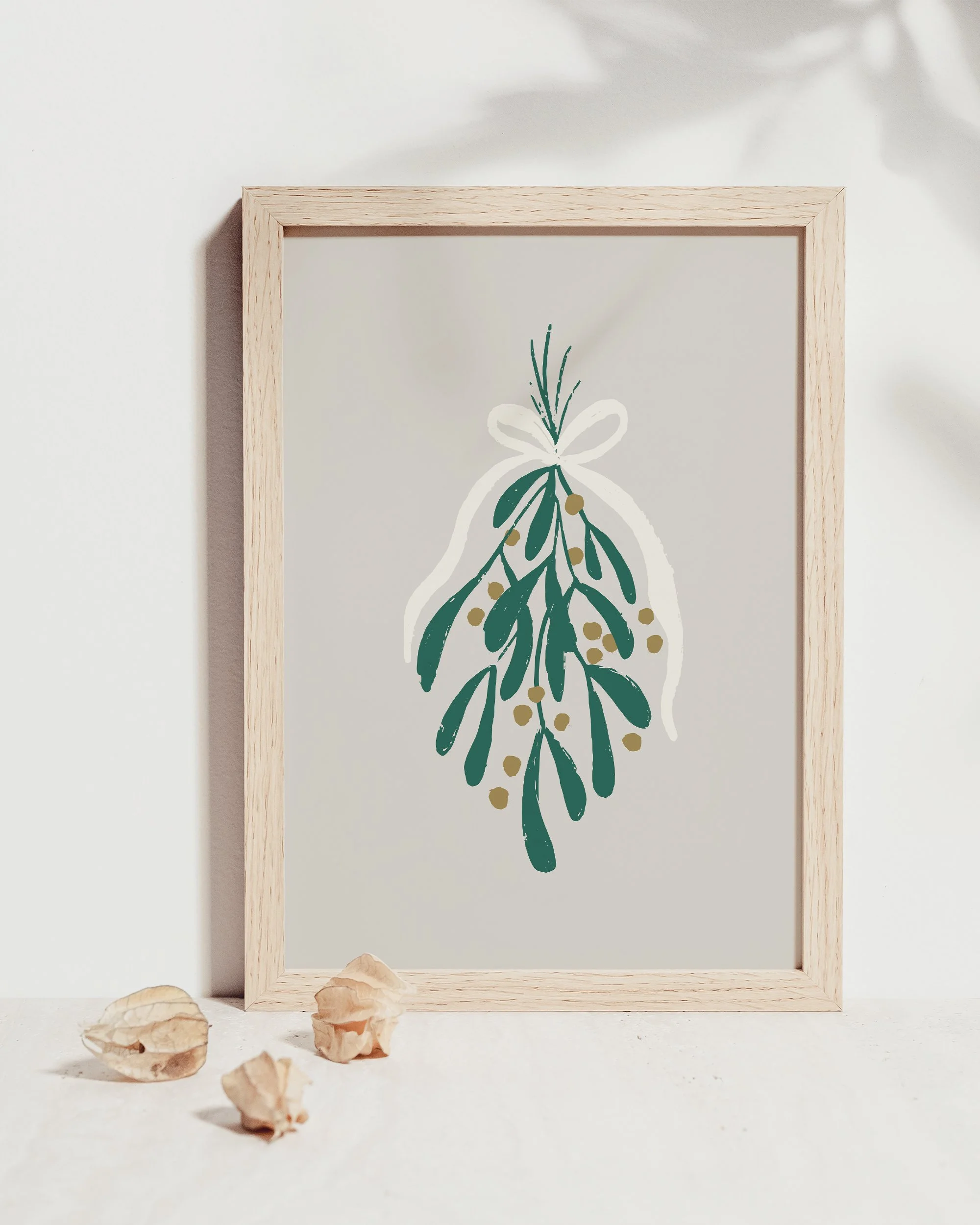 Mistletoe Illustration - White Ribbon - Art print - digital download