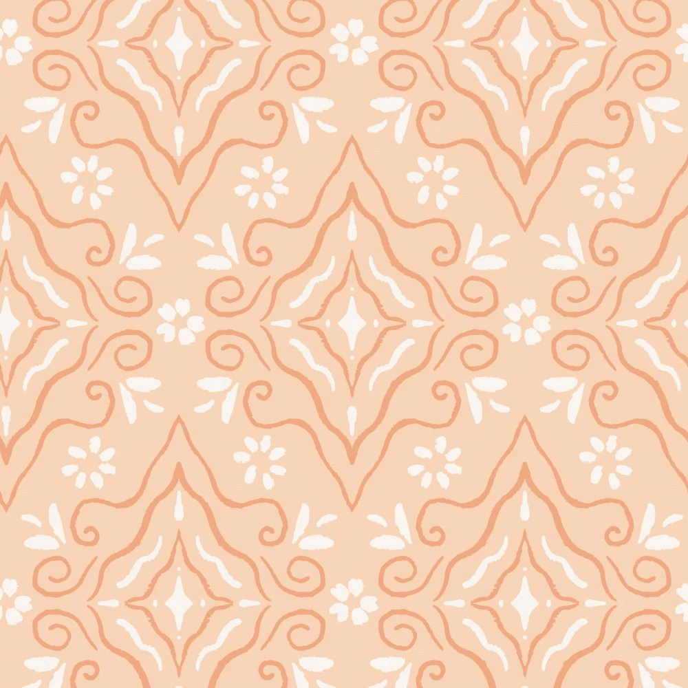 Seamless peach floral and swirl pattern