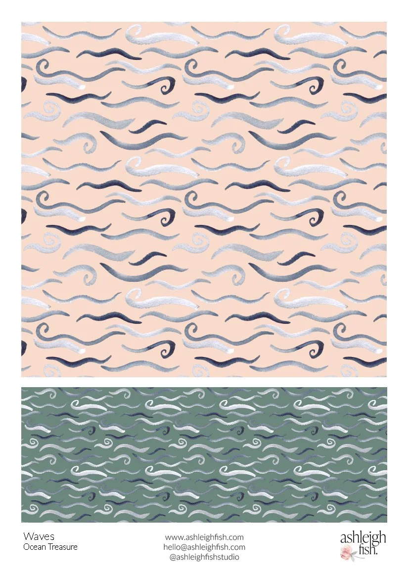 Abstract wavy pattern design on beige and green backgrounds