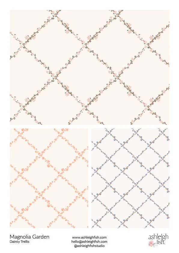 Floral trellis pattern designs in pastel colors