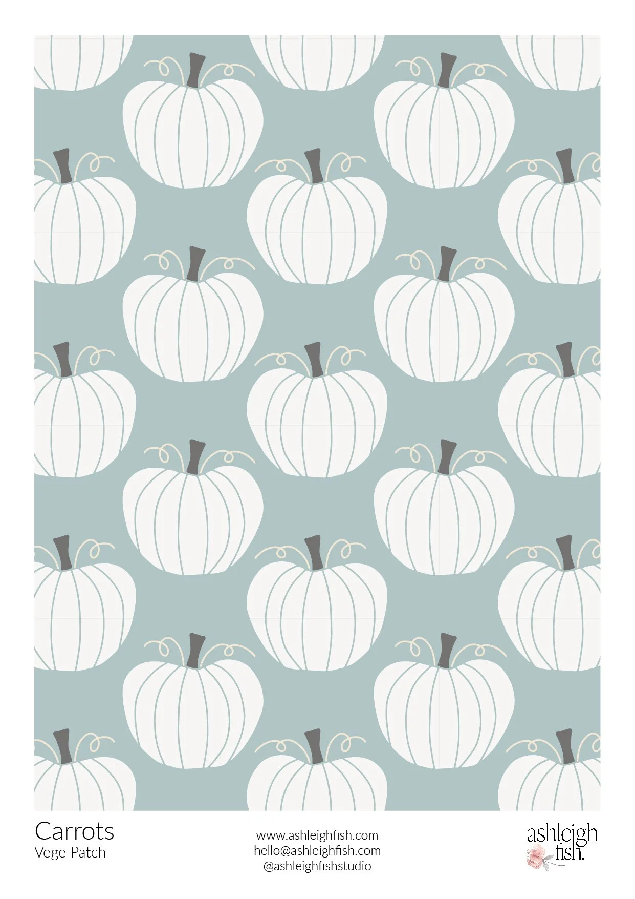 Pattern of white pumpkins on a light blue background
