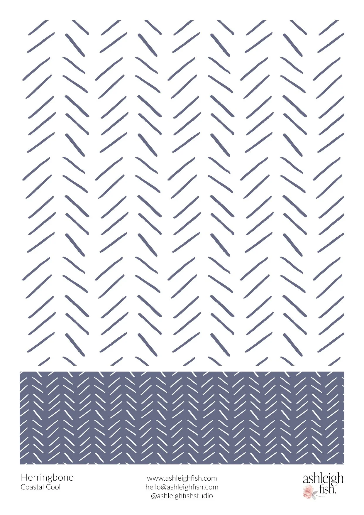 Herringbone pattern with thin, parallel lines arranged in a zigzag design, featuring a navy blue and white color scheme."