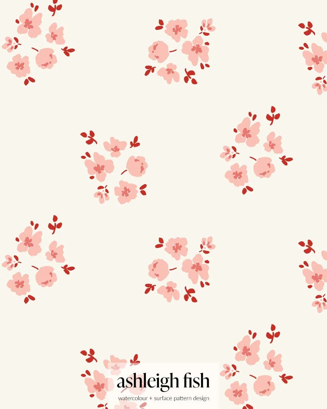 Floral watercolor pattern with pink flowers
