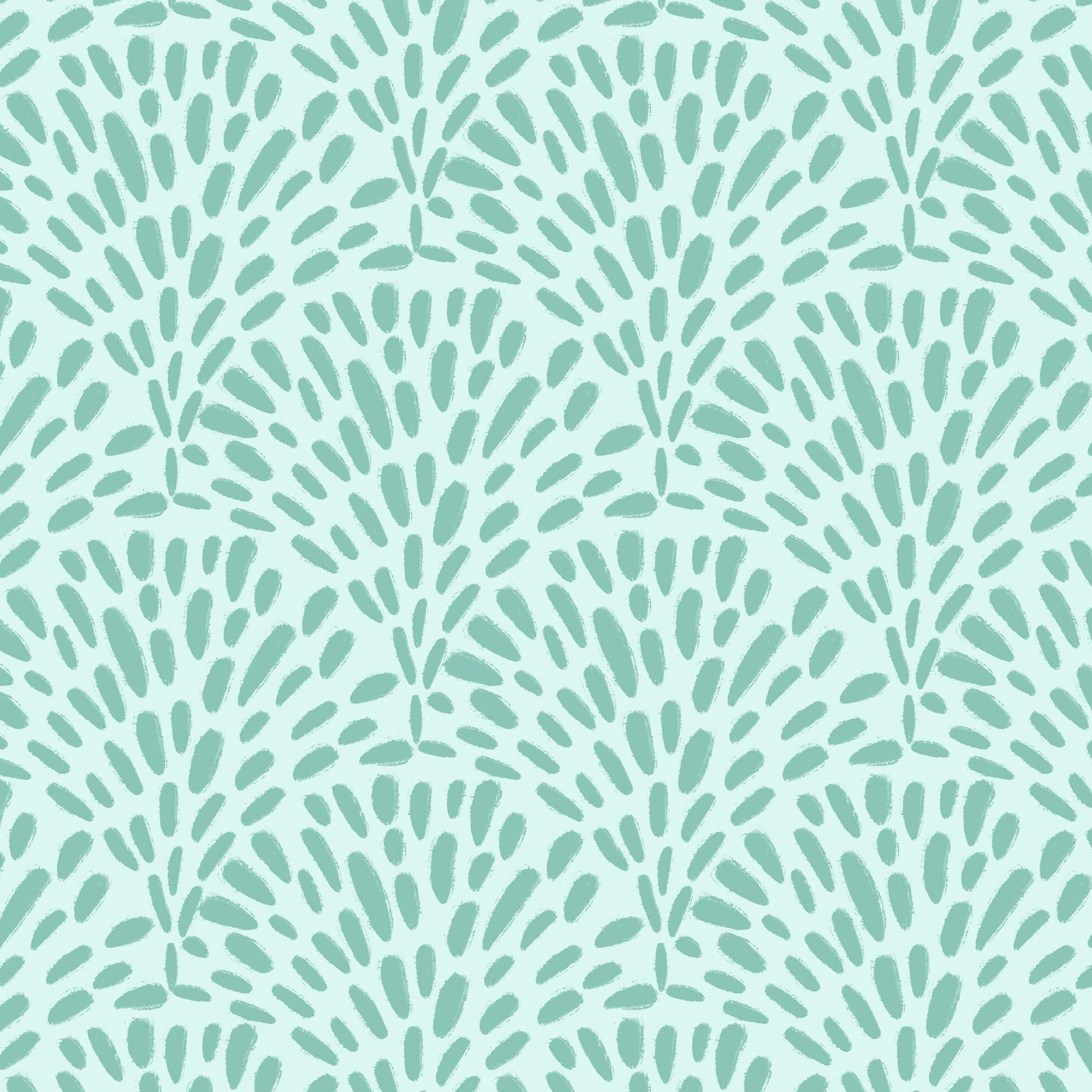 Abstract teal pattern with radial lines on a light blue background.