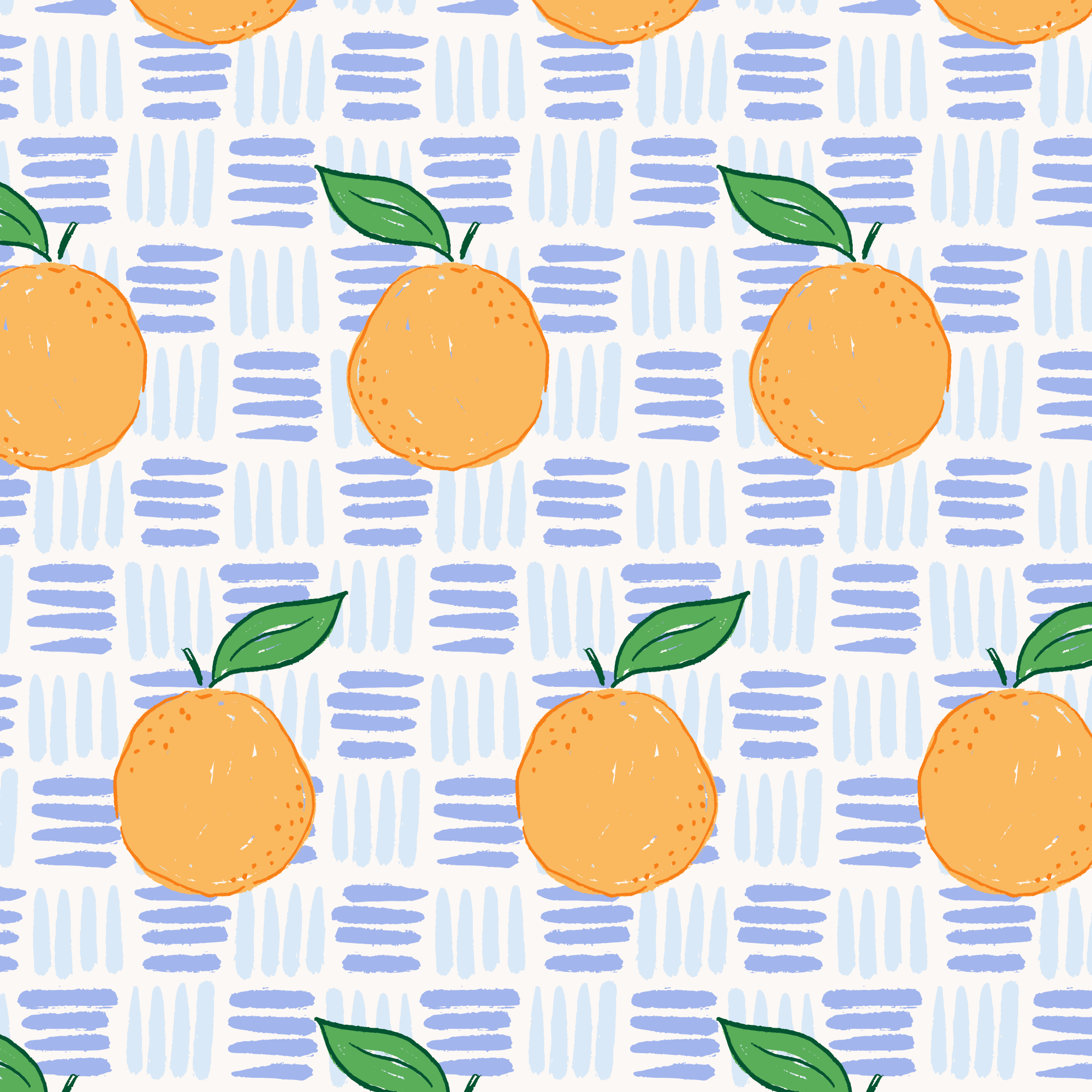 Pattern with oranges and blue lines