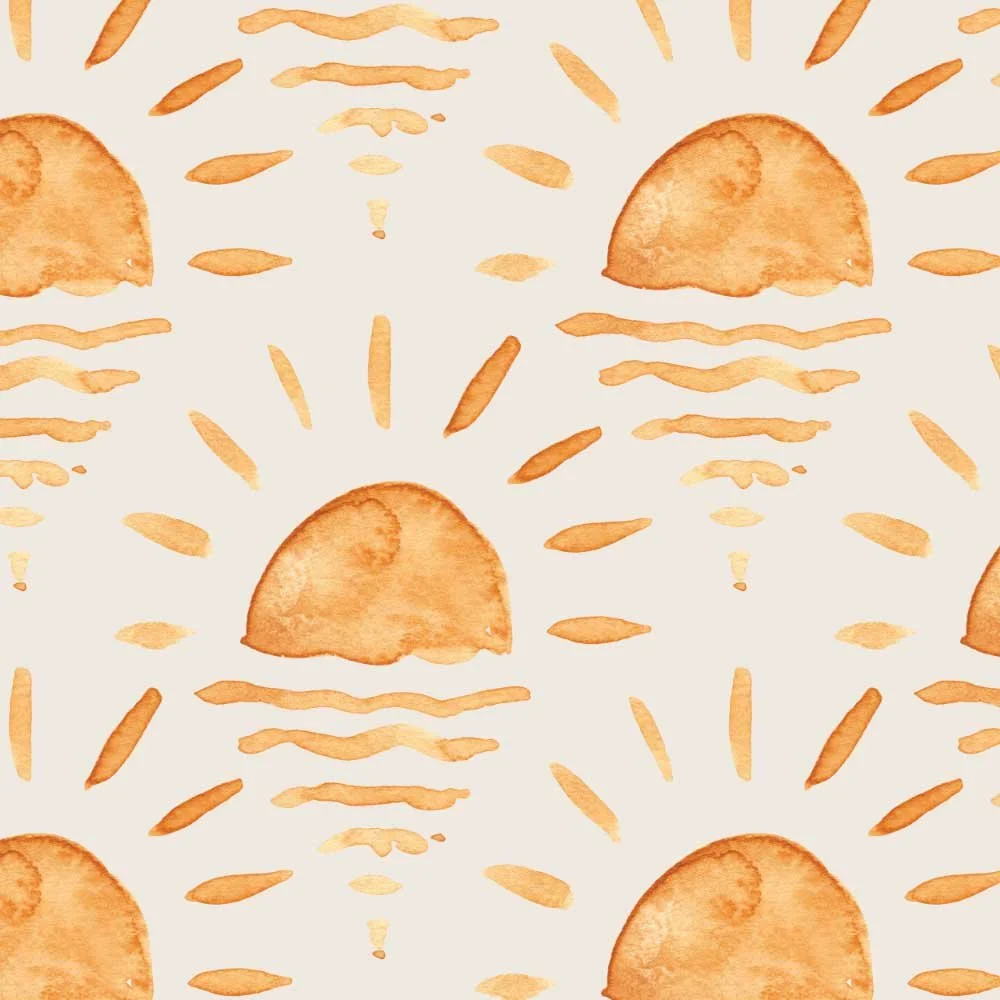 Seamless pattern with watercolor sun illustrations on beige background