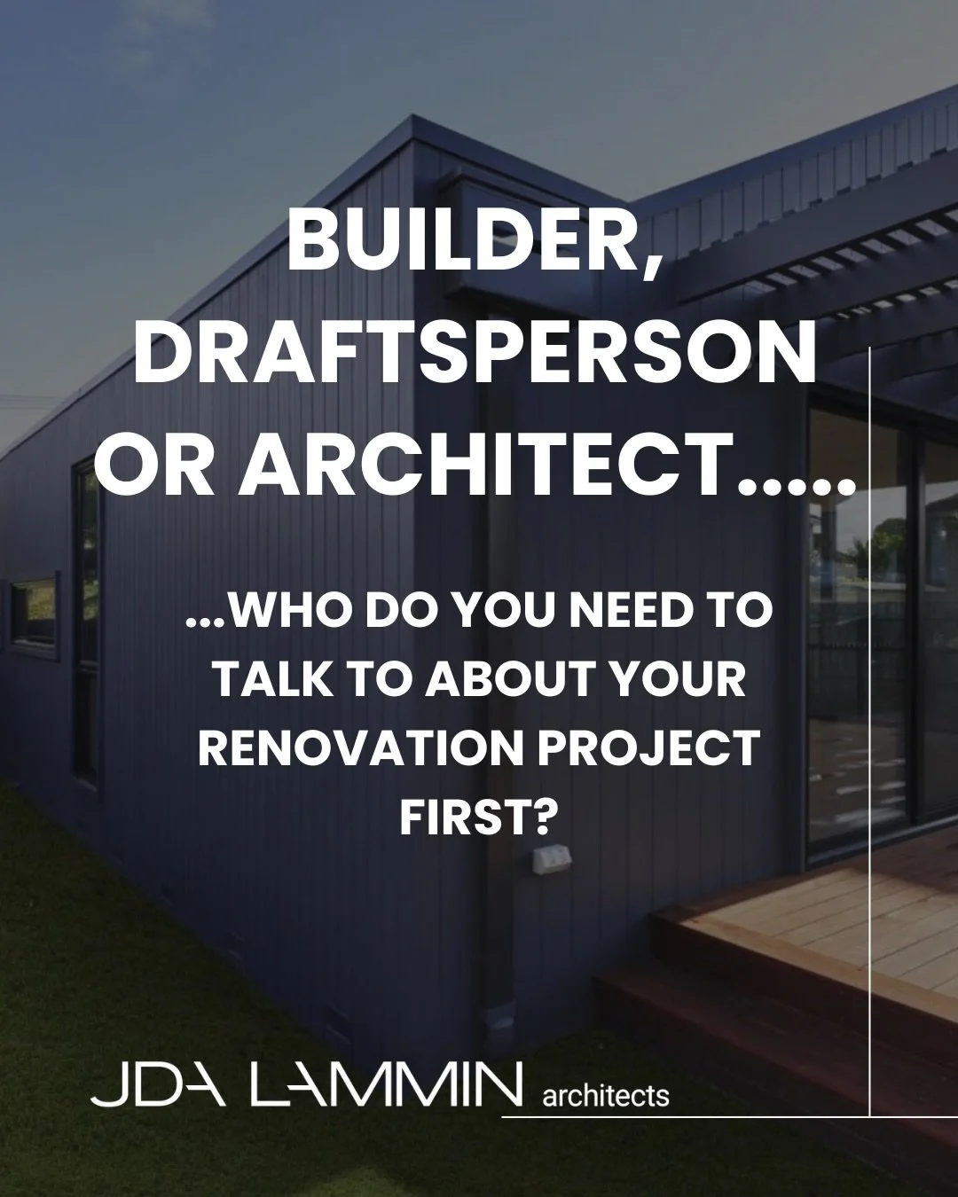 Builder, draftsperson or architect&hellip;who do you need to talk to about your renovation project first?
This is one of the most common questions homeowners ask and it&rsquo;s no 
wonder.
❓Builder?
❓Draftsperson?
❓Architect?

Each plays an impo