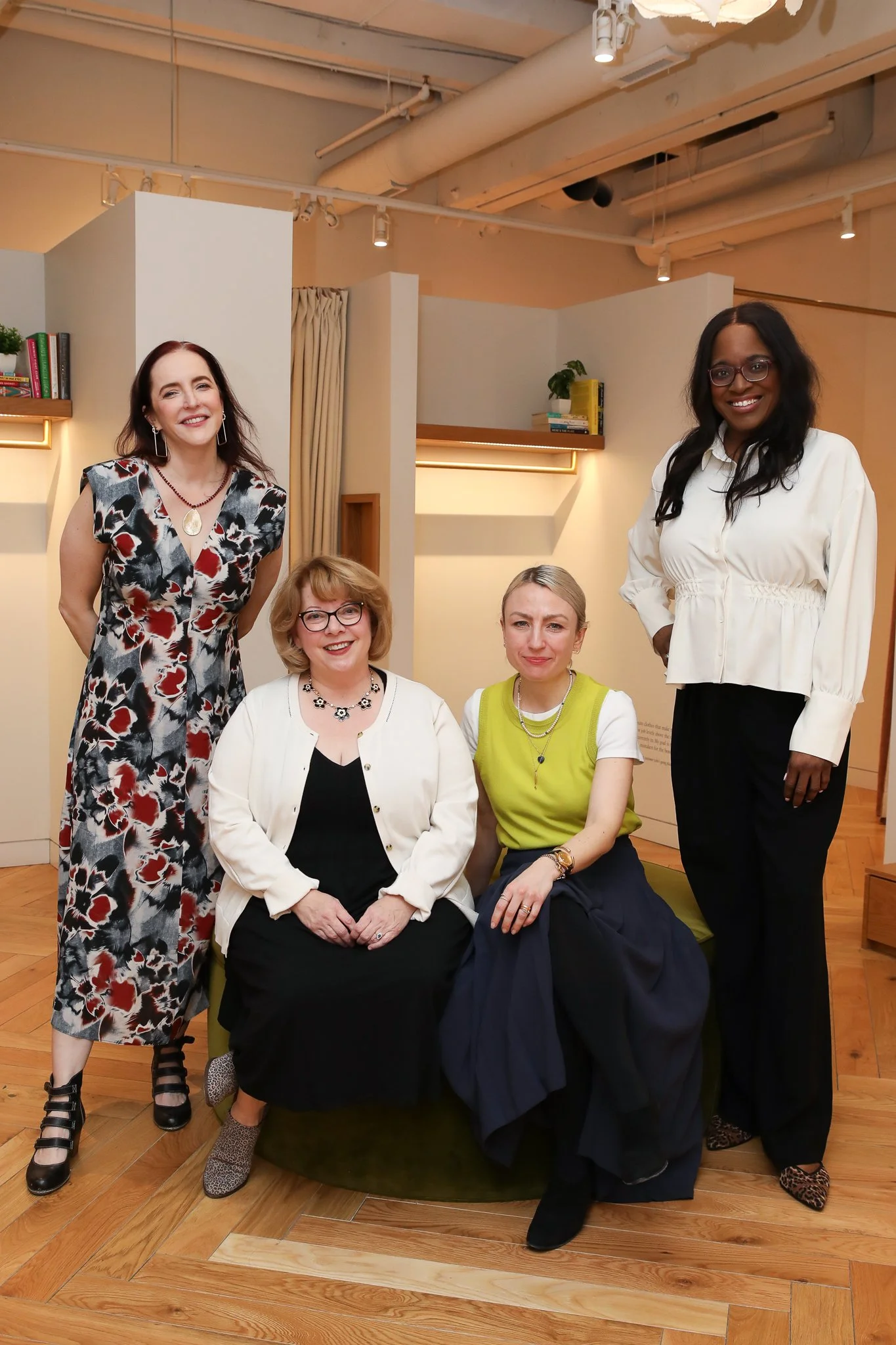 Rebecca Makkai, Melanie Benjamin, Rowan Beard, Nancy Johnson pose in M.M.LaFleur